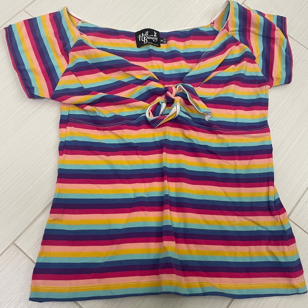 Hell Bunny rainbow striped retro top medium